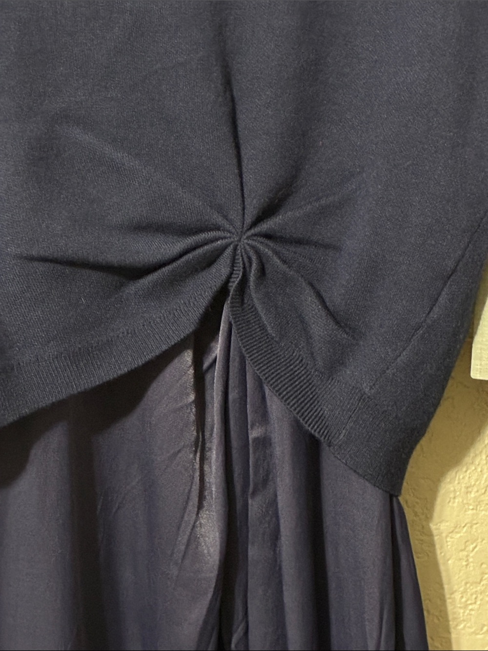 Anthropologie Navy Knot-Detail Midi Dress with Brown Clutch - Picture 7 of 11